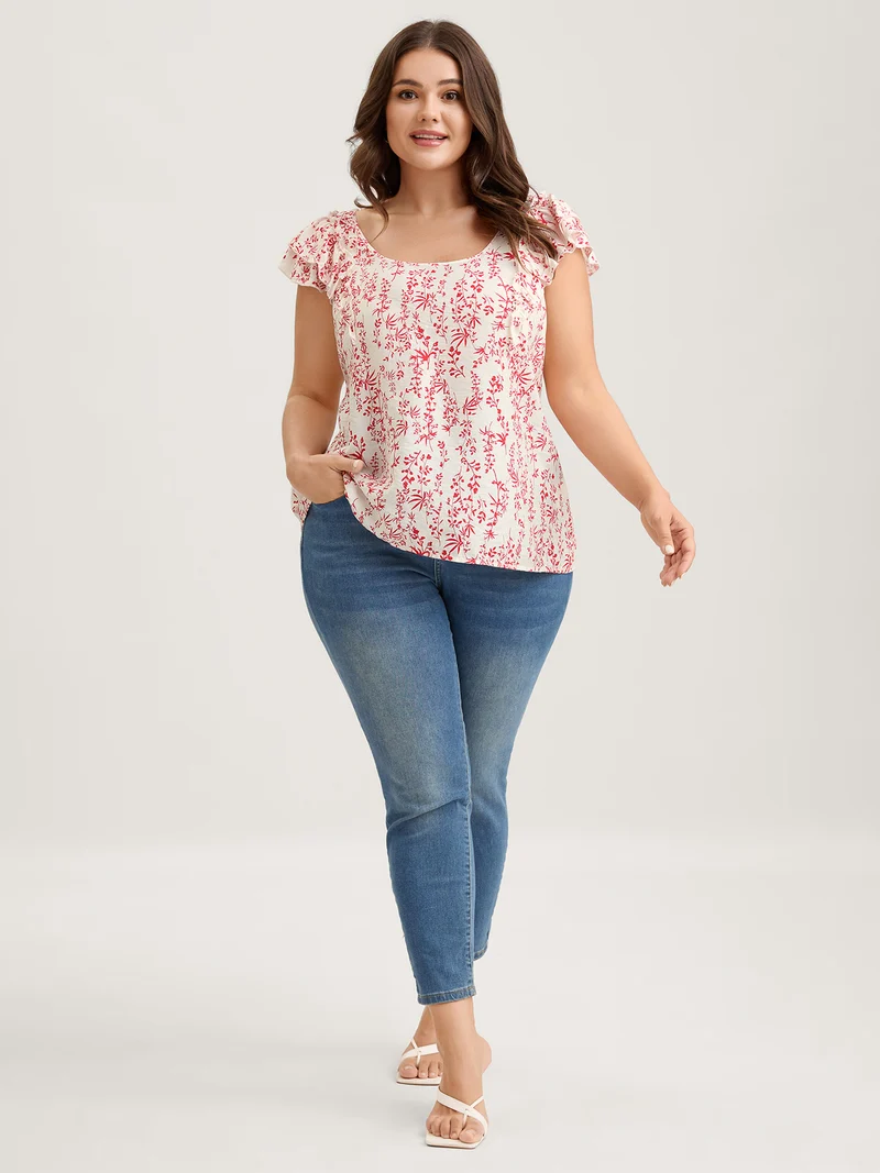 Sweet Floral Bow Back Flutter Blouse