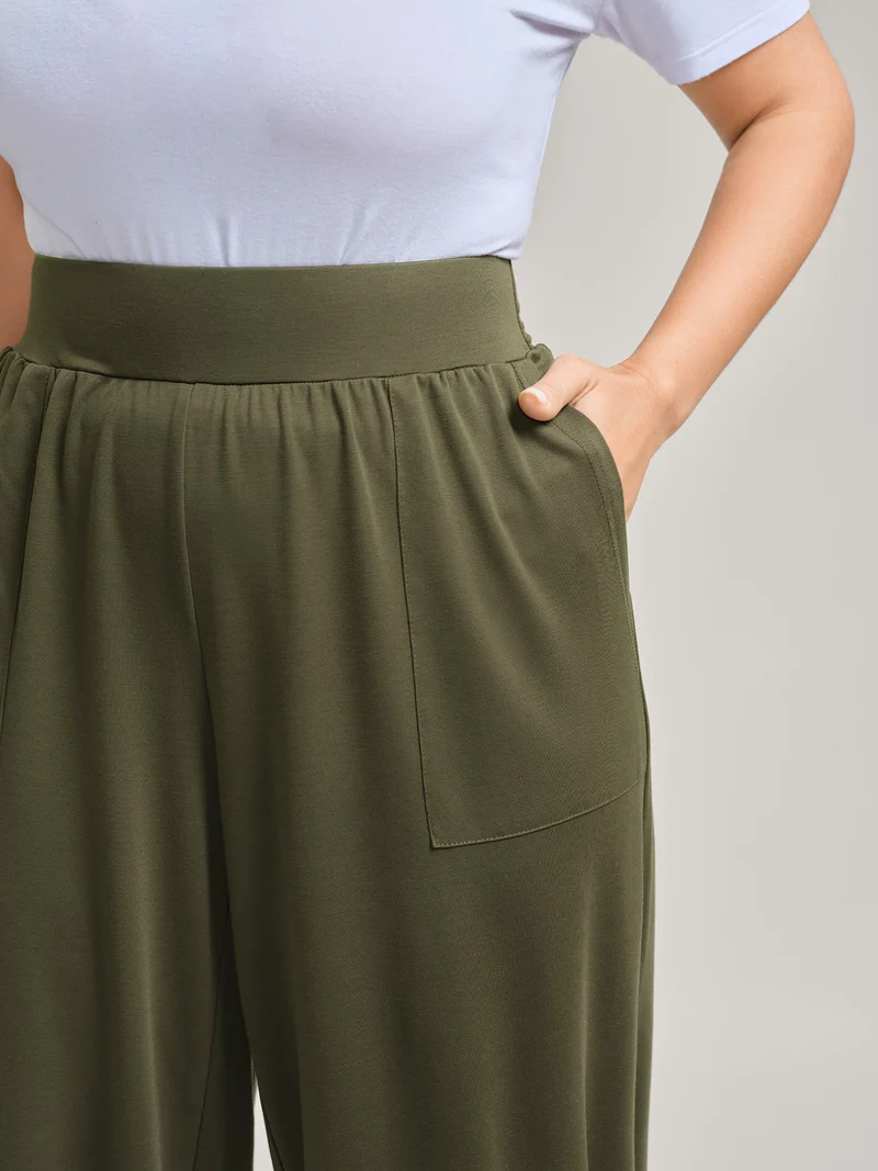 Stretchy Adjustable Cuffs Wide-Leg Pants