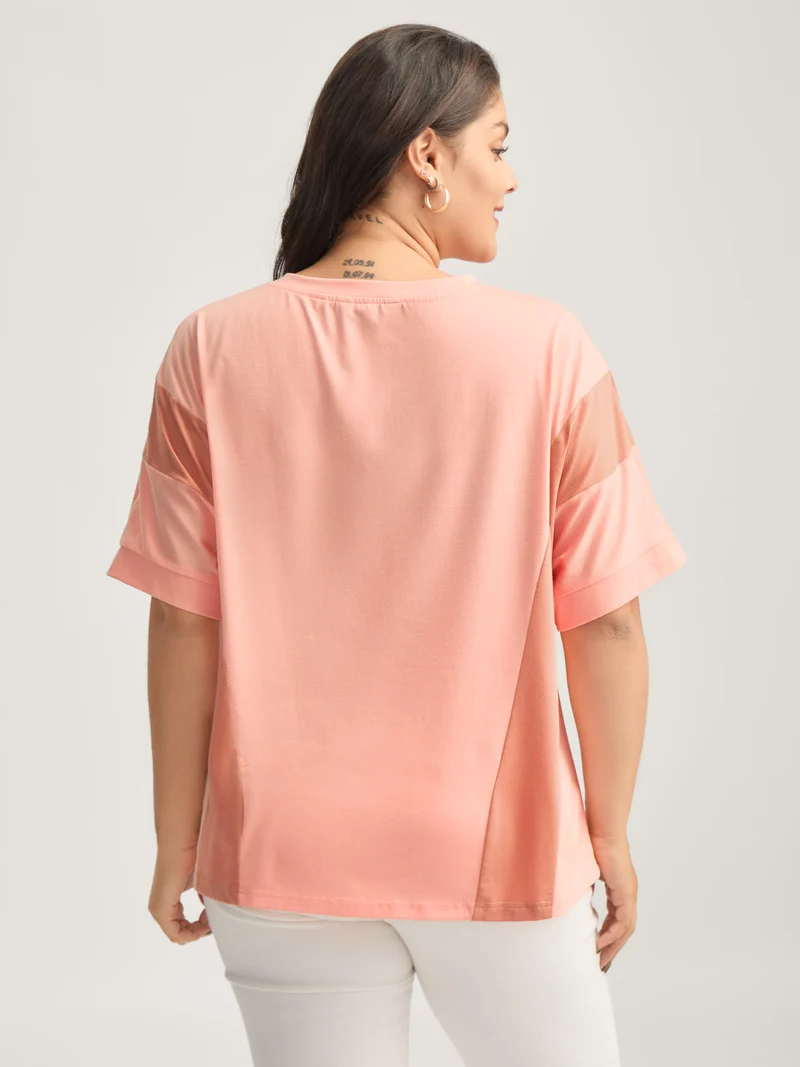 Floral Patchwork Embroidery Color Block T-Shirt