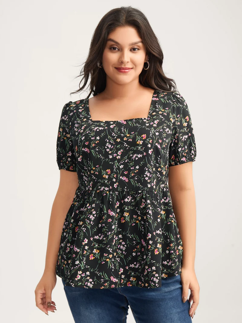 Floral Print Bow Back Detail Blouse