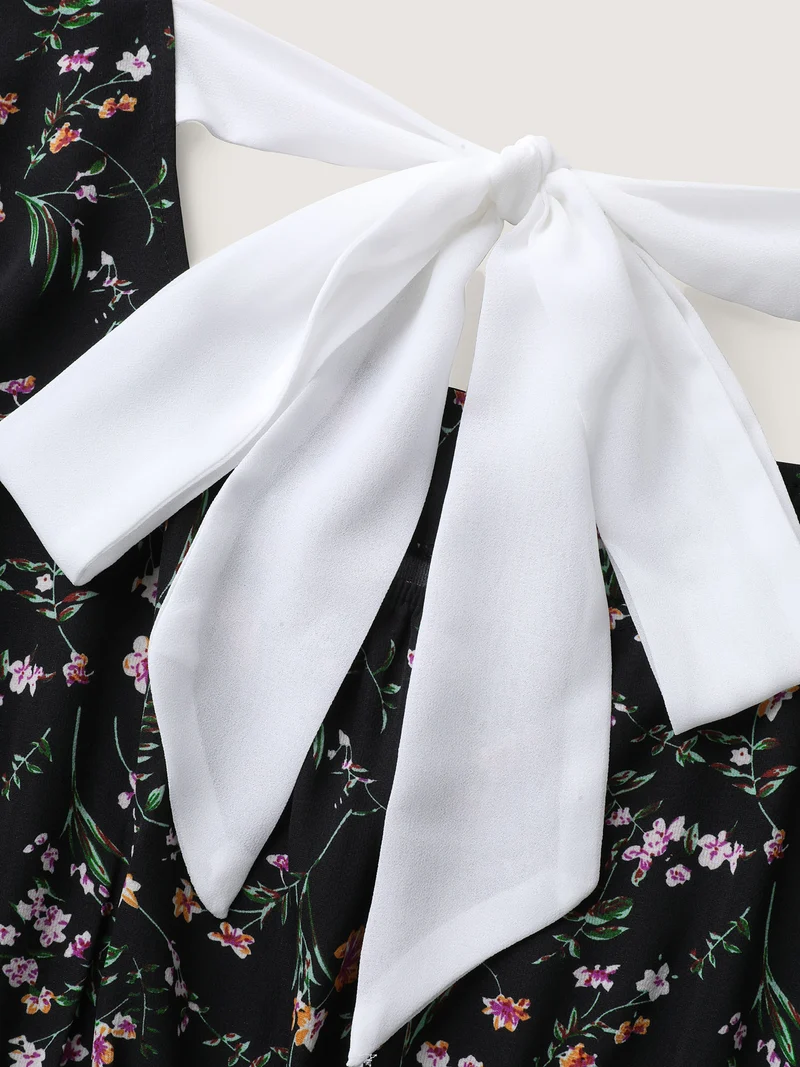 Floral Print Bow Back Detail Blouse