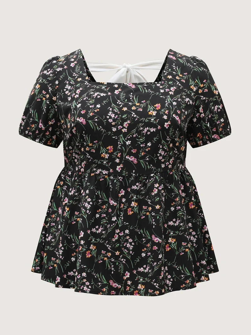Floral Print Bow Back Detail Blouse