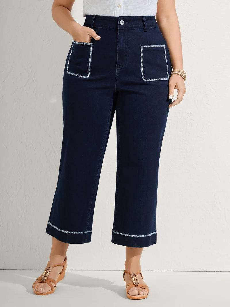 Embroidered Front Pockets Straight-Leg Jeans
