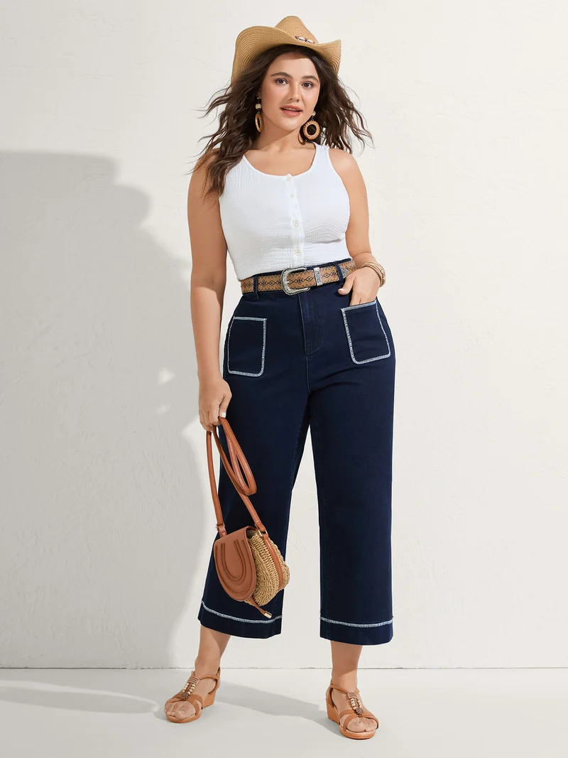 Embroidered Front Pockets Straight-Leg Jeans