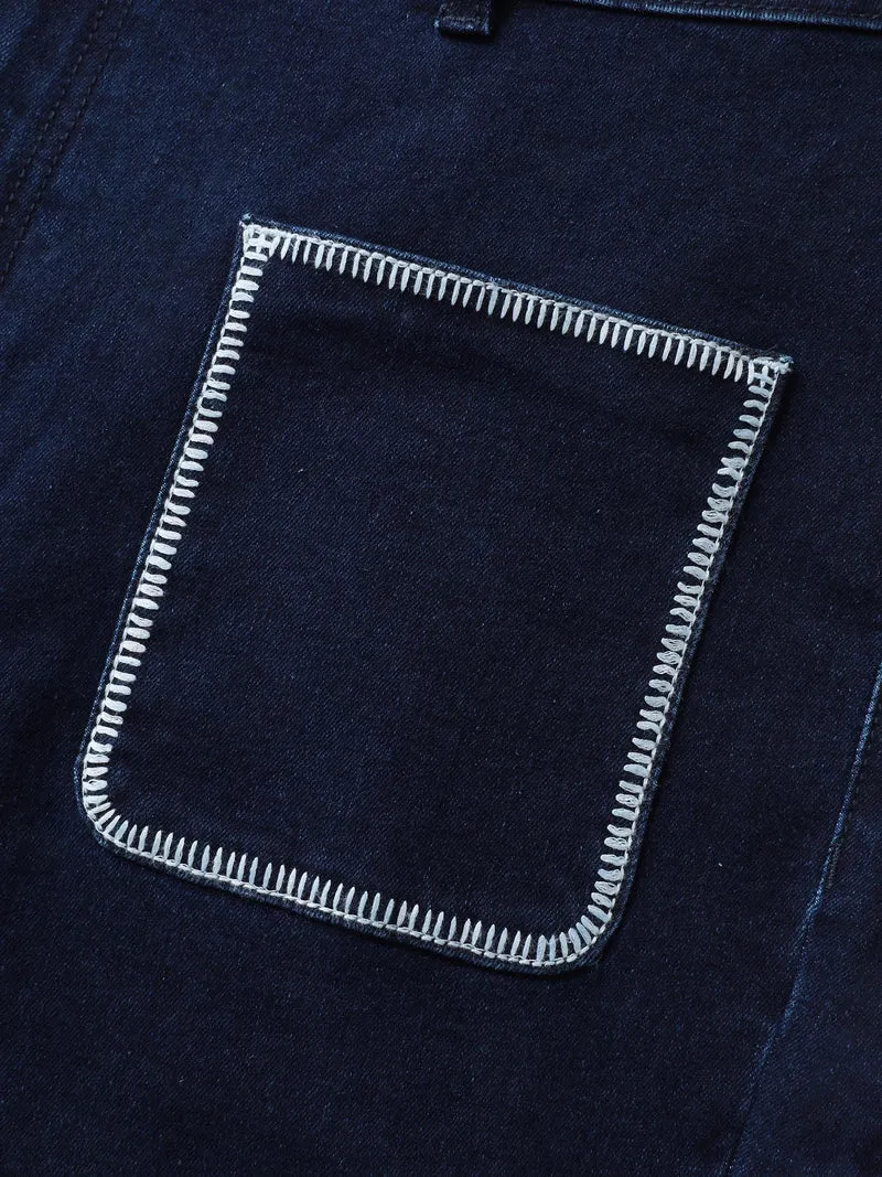 Embroidered Front Pockets Straight-Leg Jeans