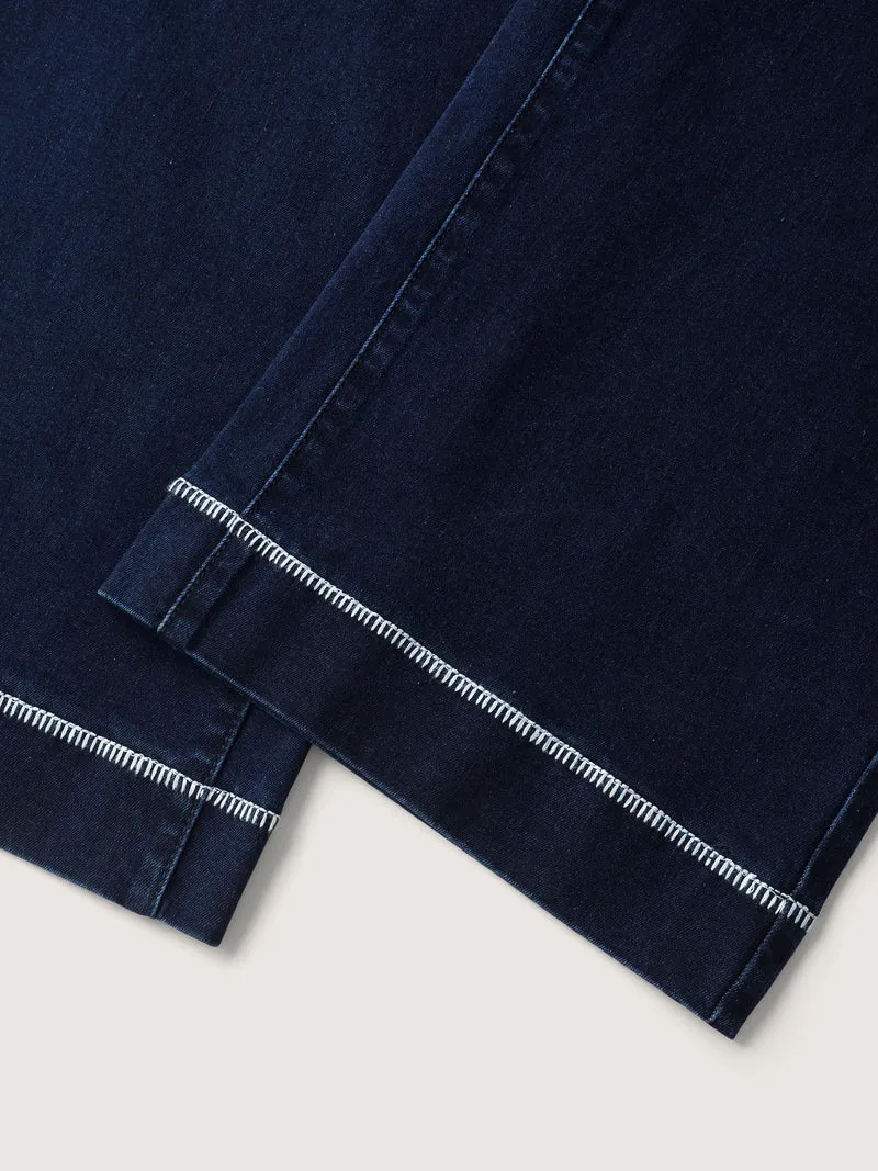 Embroidered Front Pockets Straight-Leg Jeans