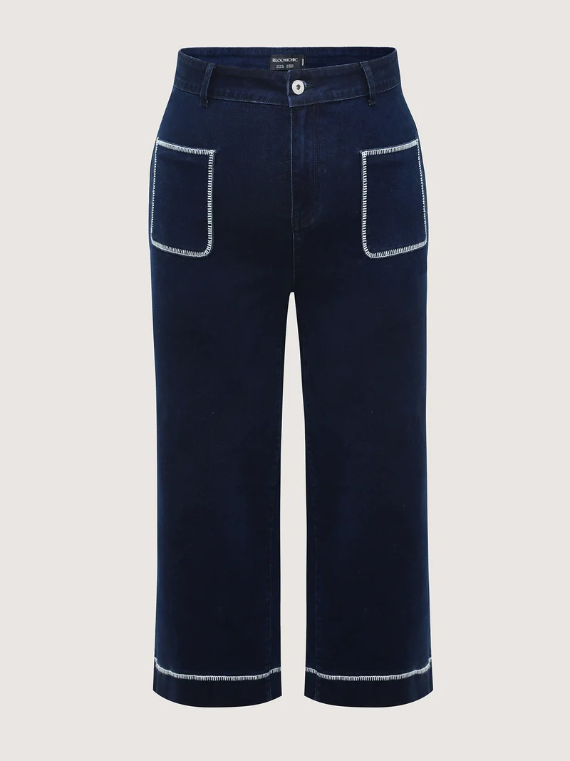 Embroidered Front Pockets Straight-Leg Jeans