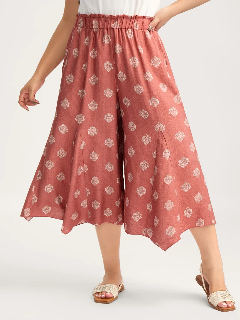 Boho Print Irregular Hem Flare Pants