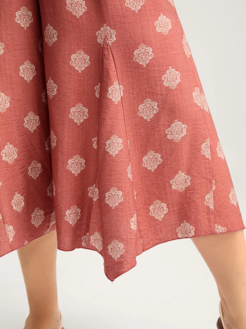 Boho Print Irregular Hem Flare Pants