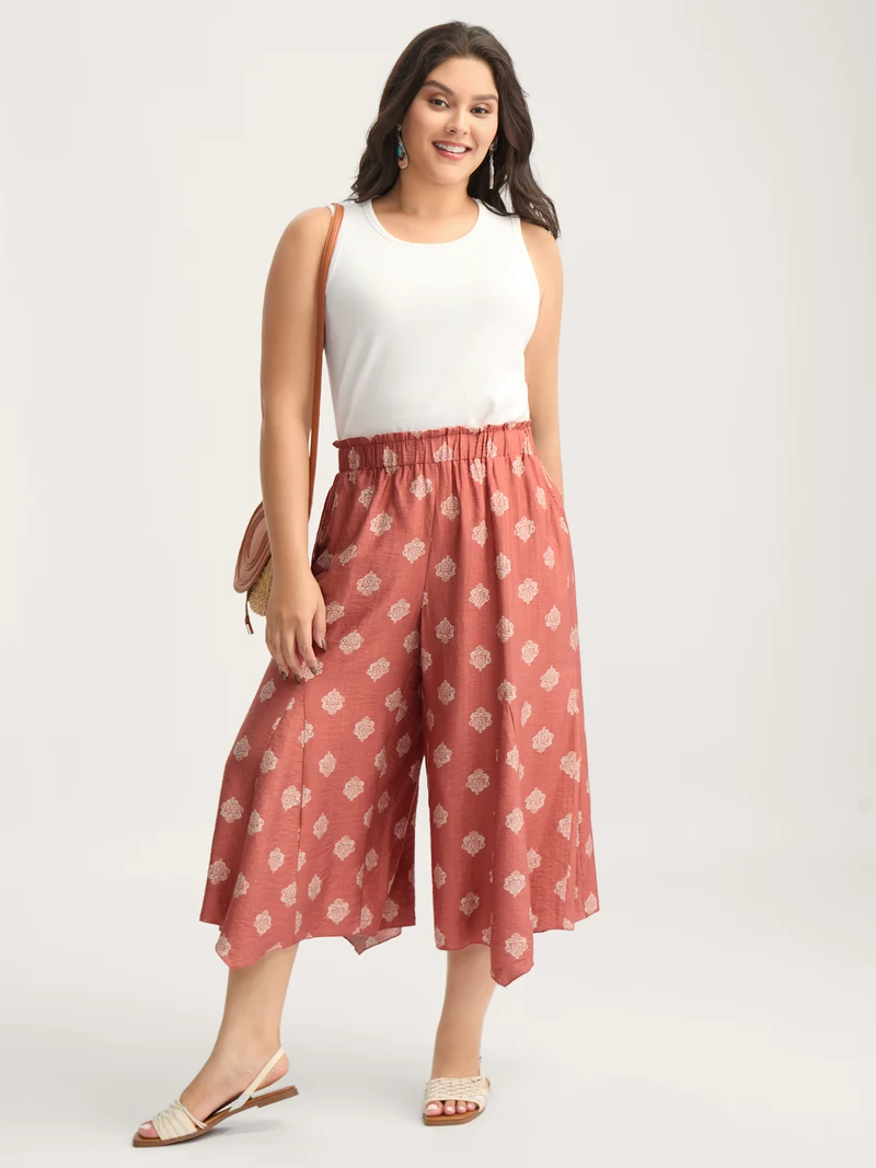 Boho Print Irregular Hem Flare Pants