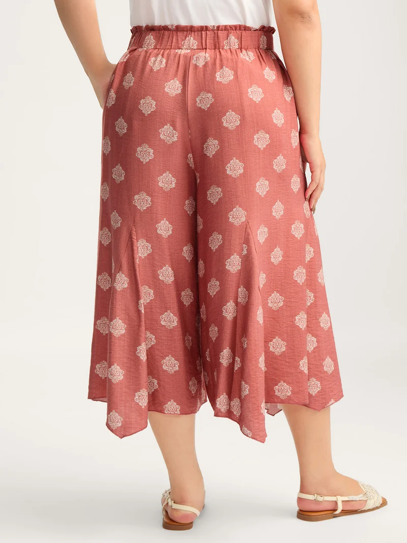 Boho Print Irregular Hem Flare Pants