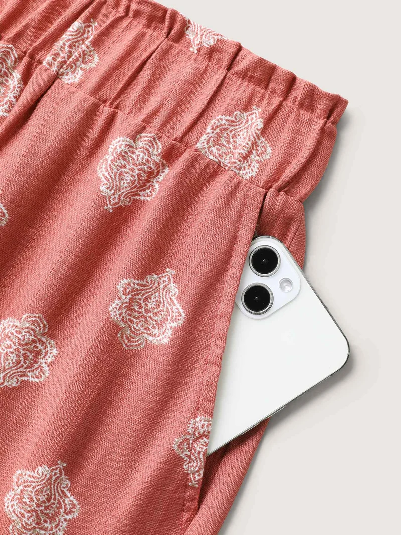 Boho Print Irregular Hem Flare Pants