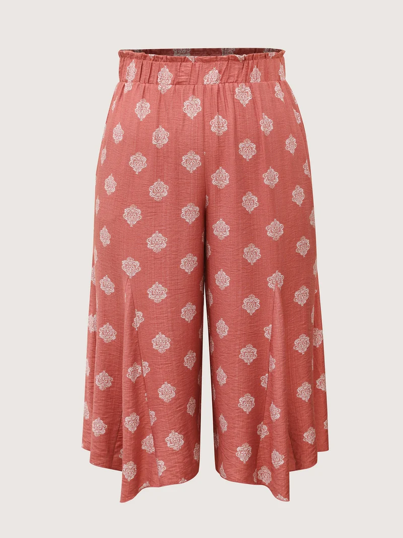 Boho Print Irregular Hem Flare Pants