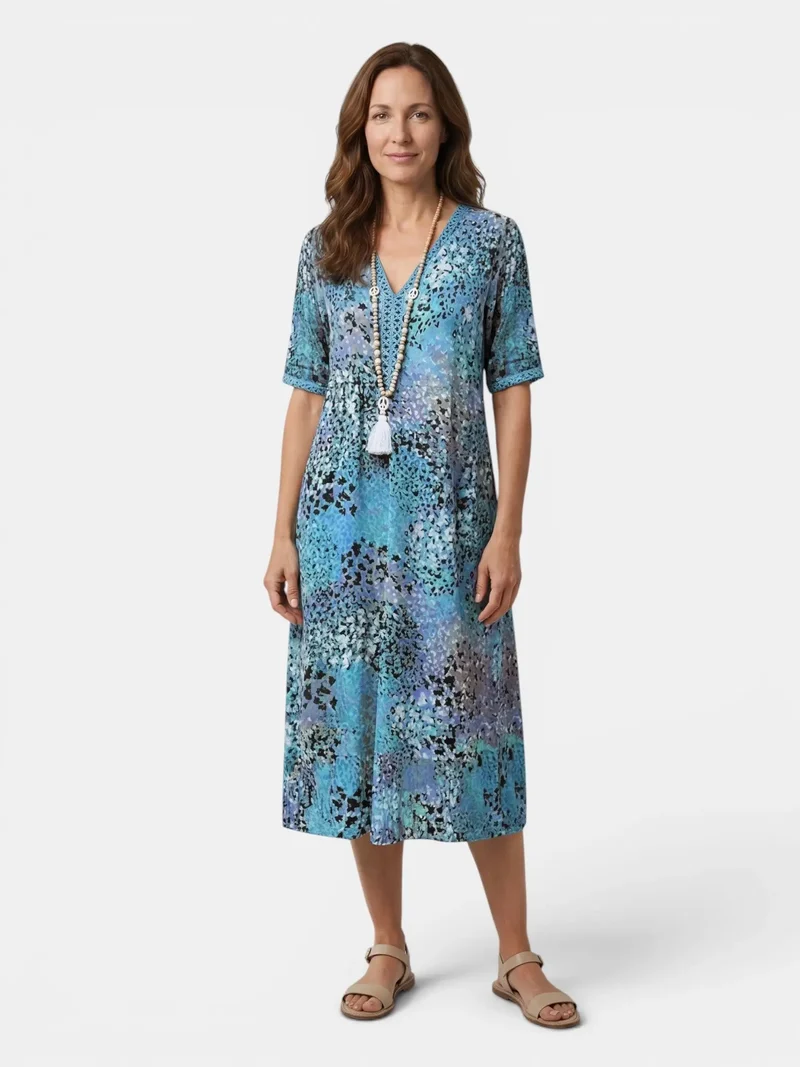 Women's Colorful Printed Midi Dress | Relaxed Fit Summer Dress for Casual Wear