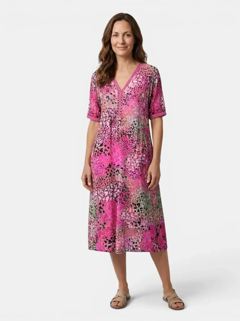 Women's Colorful Printed Midi Dress | Relaxed Fit Summer Dress for Casual Wear