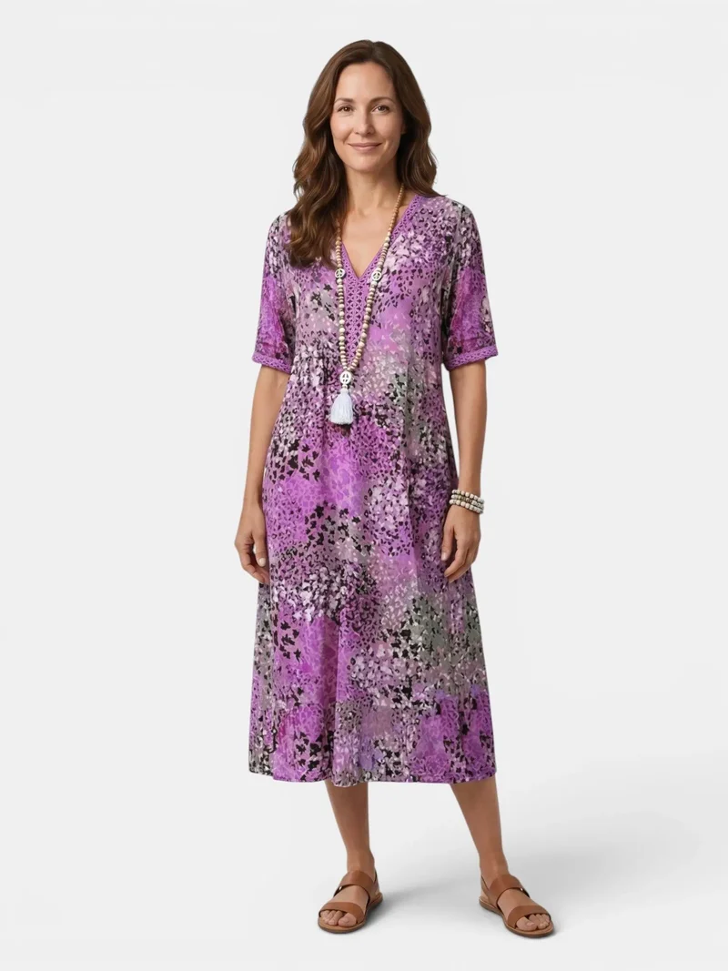 Women's Colorful Printed Midi Dress | Relaxed Fit Summer Dress for Casual Wear