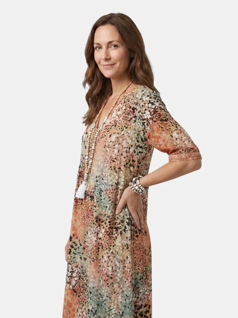 Women's Colorful Printed Midi Dress | Relaxed Fit Summer Dress for Casual Wear