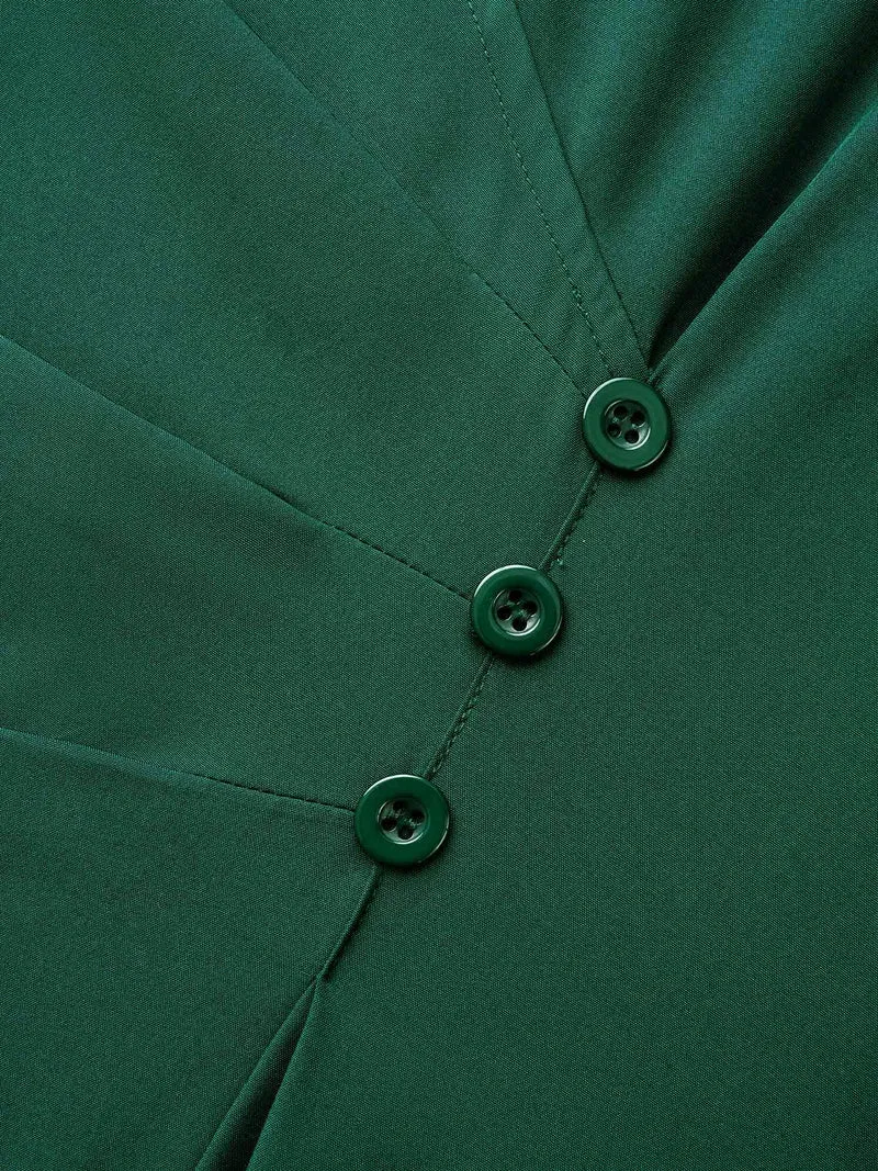 Shirt Collar Pleated Button Detail Dress