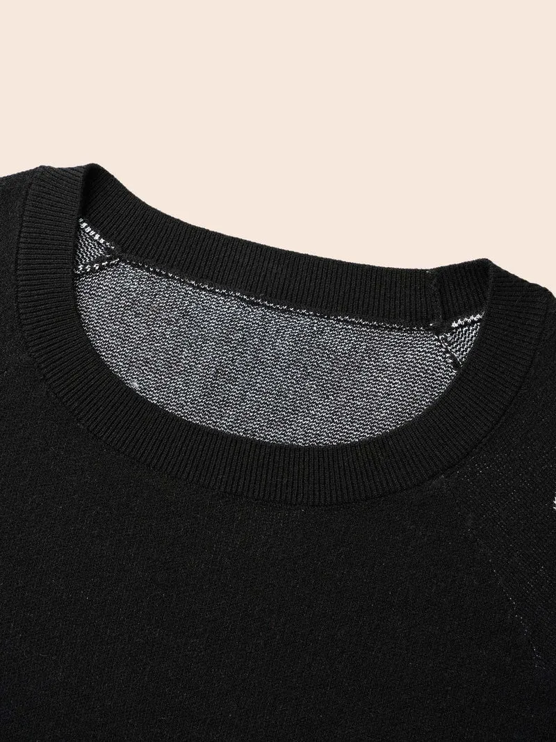 Polka Dot Crew Neck Raglan Sleeve Pullover