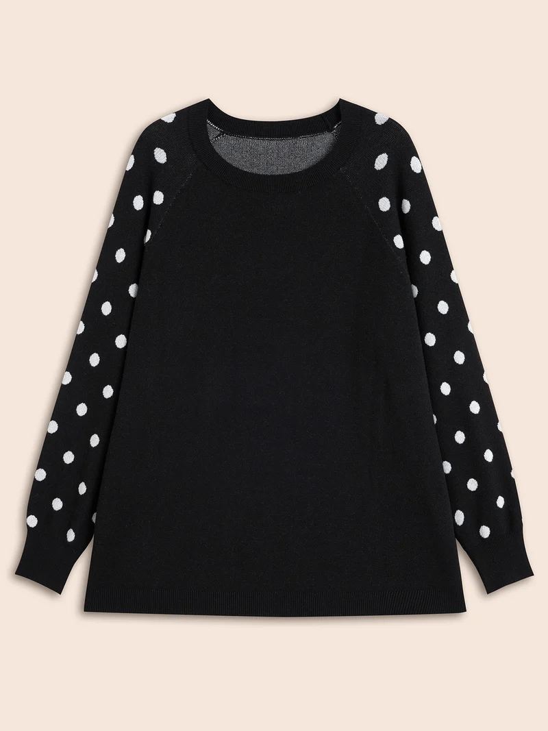 Polka Dot Crew Neck Raglan Sleeve Pullover