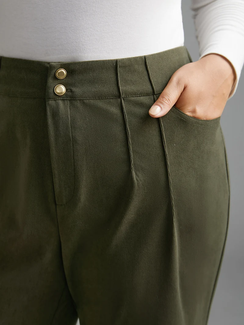 Mid Rise Double Breasted Pleated Bootcut Pants