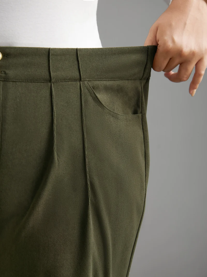 Mid Rise Double Breasted Pleated Bootcut Pants