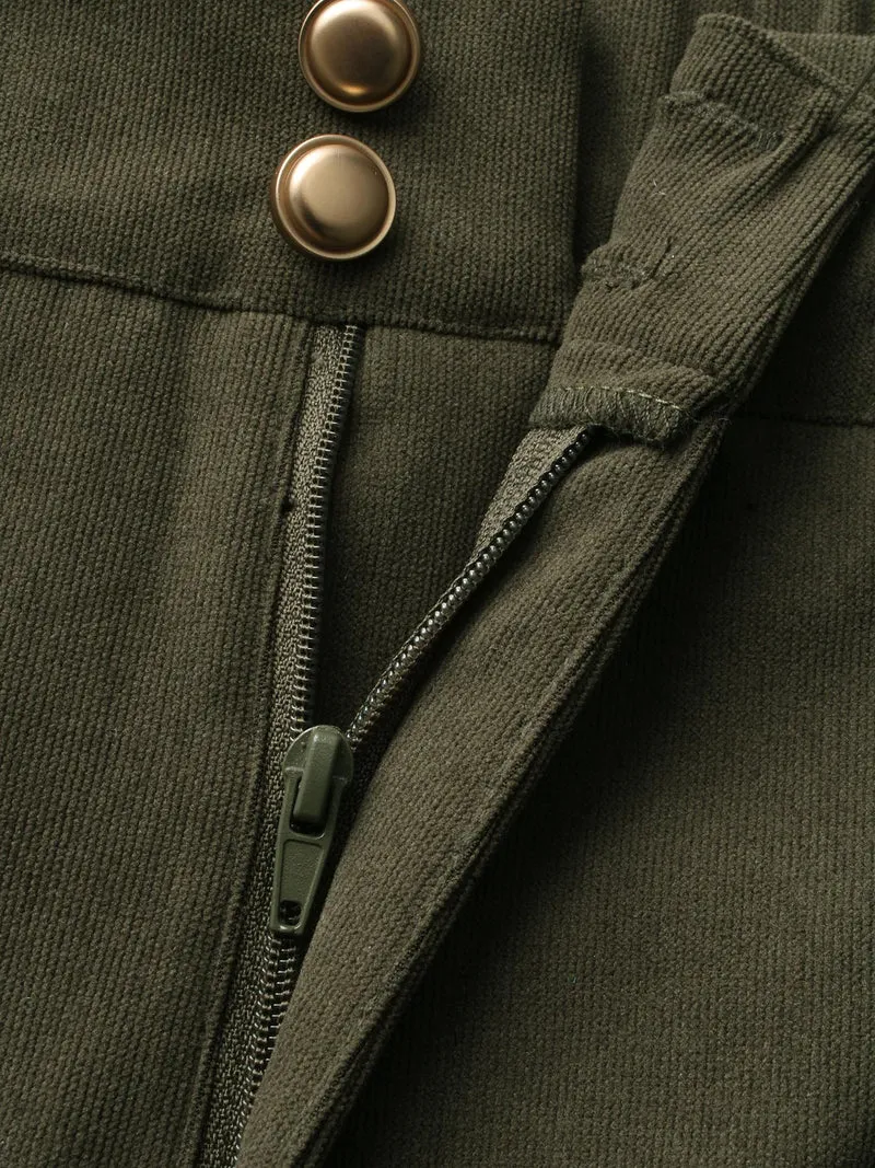 Mid Rise Double Breasted Pleated Bootcut Pants
