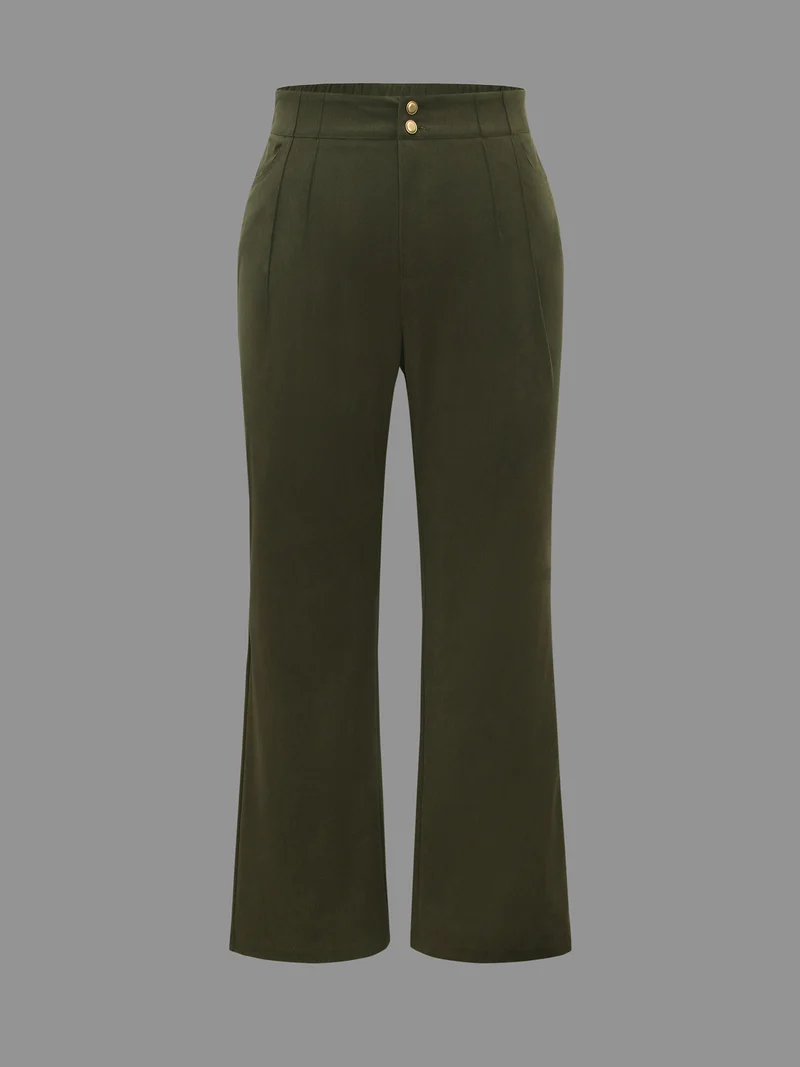 Mid Rise Double Breasted Pleated Bootcut Pants