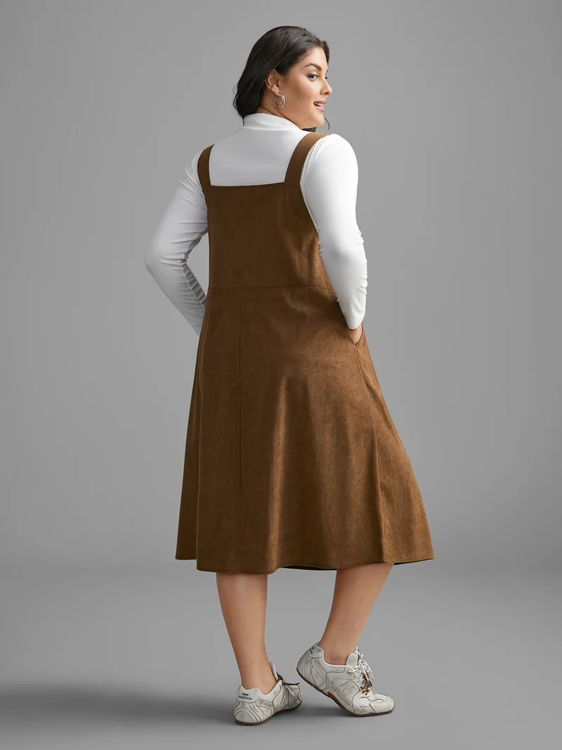 Corduroy Patched Pocket Button Detail Dress