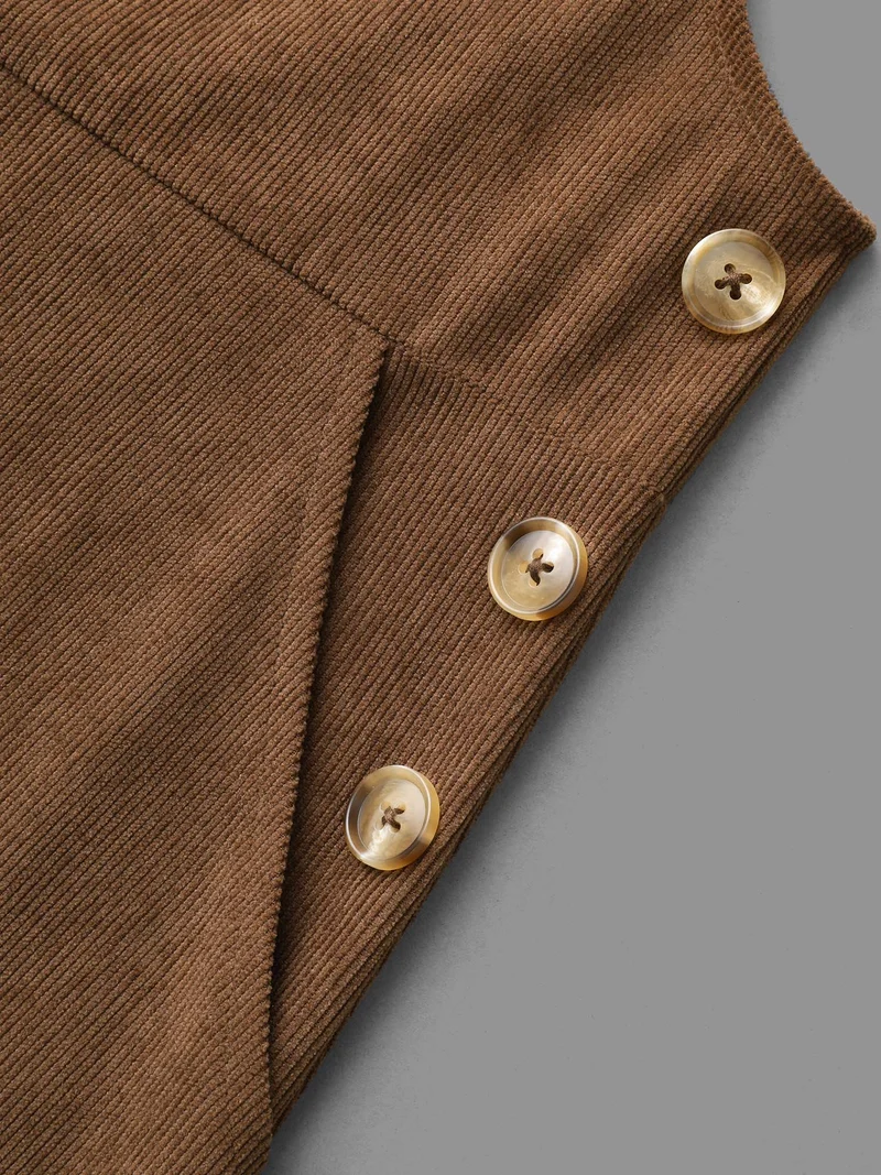 Corduroy Patched Pocket Button Detail Dress