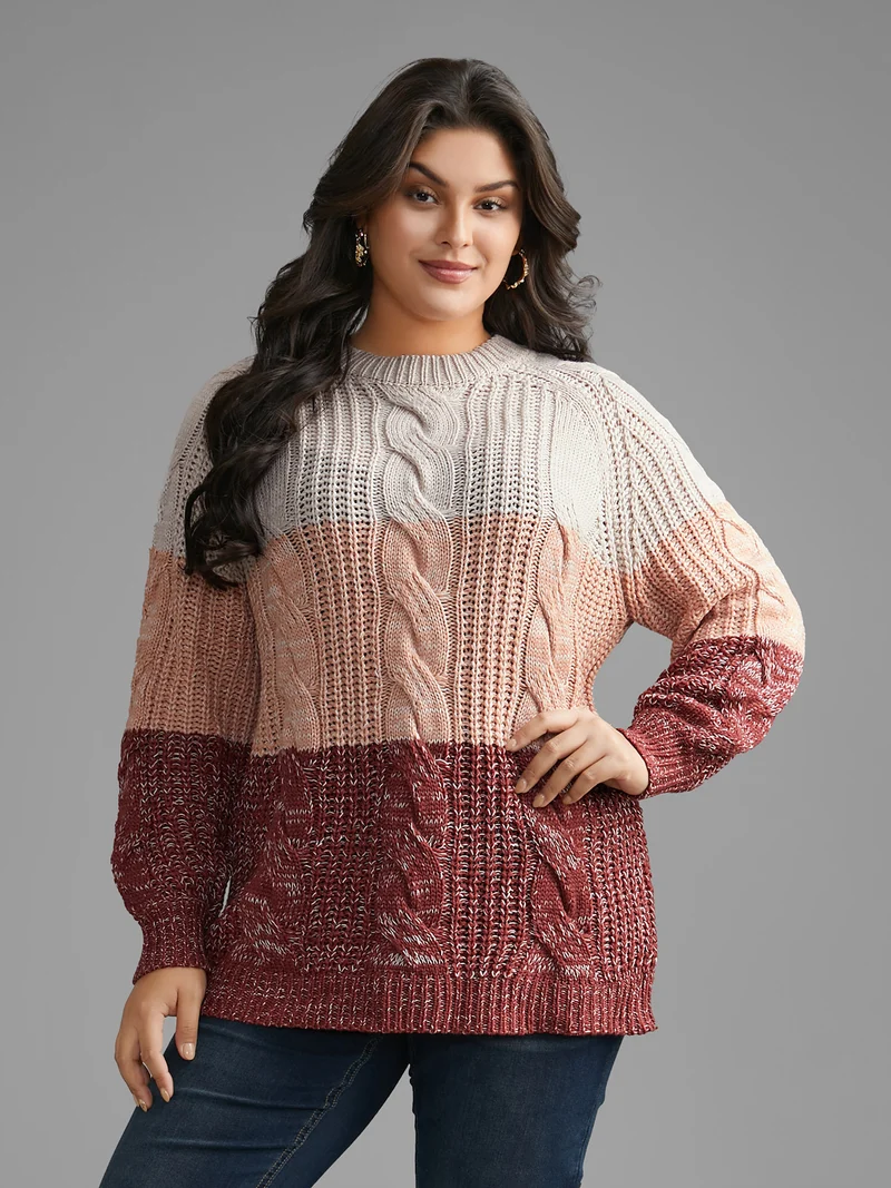 Contrast Textured Cable Knit Pullover