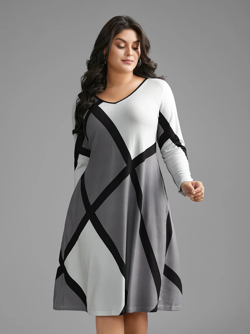V Neck Colorblock Contrast Pocket Dress