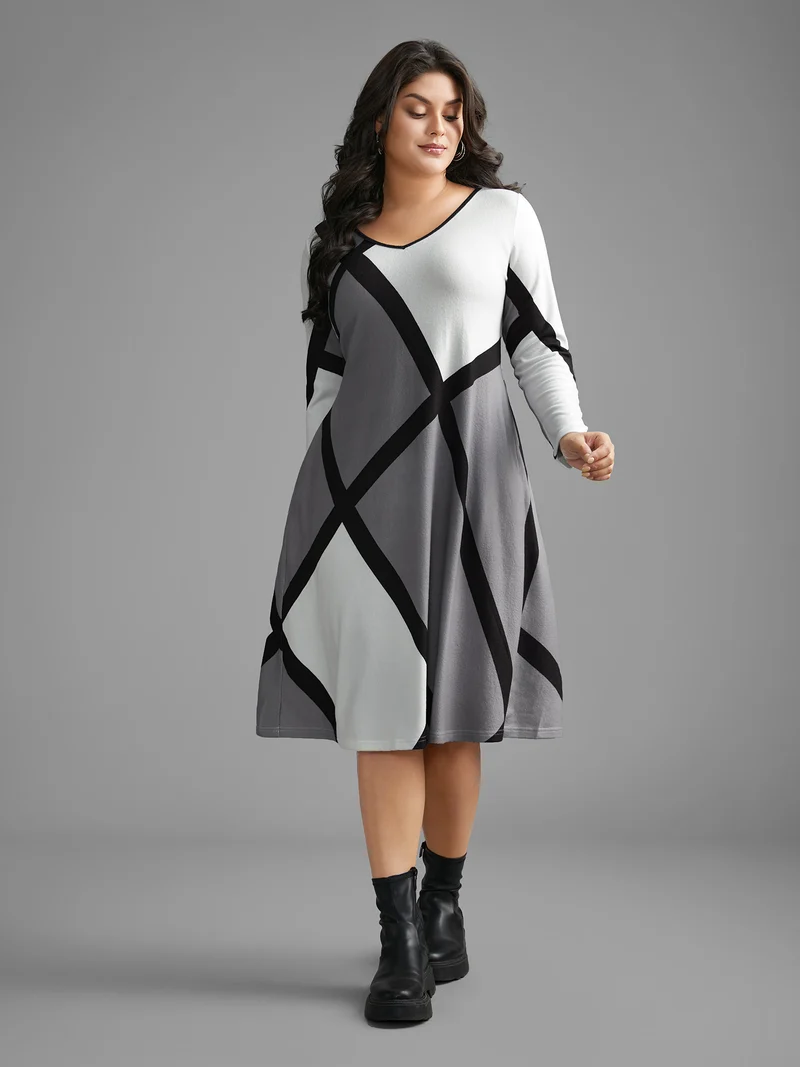 V Neck Colorblock Contrast Pocket Dress
