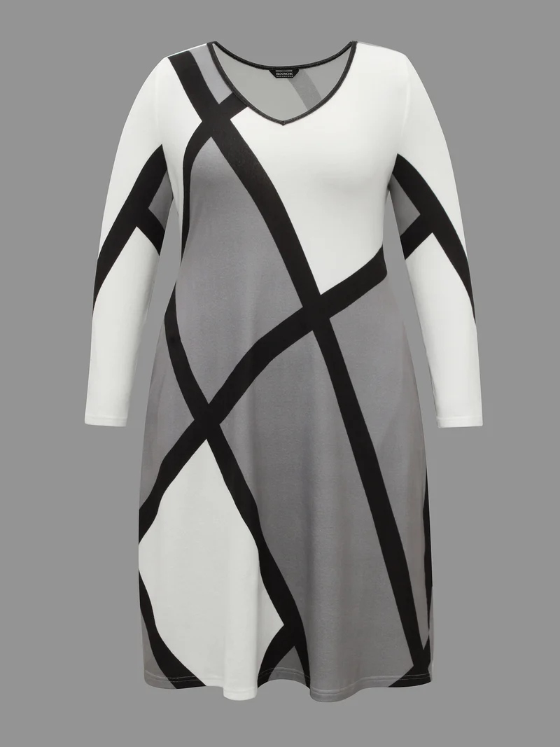 V Neck Colorblock Contrast Pocket Dress