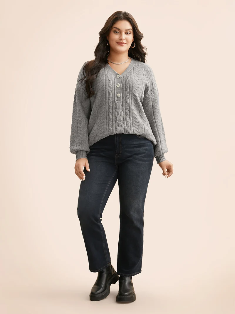 Supersoft Essentials Cable Knit Button Up Pullover