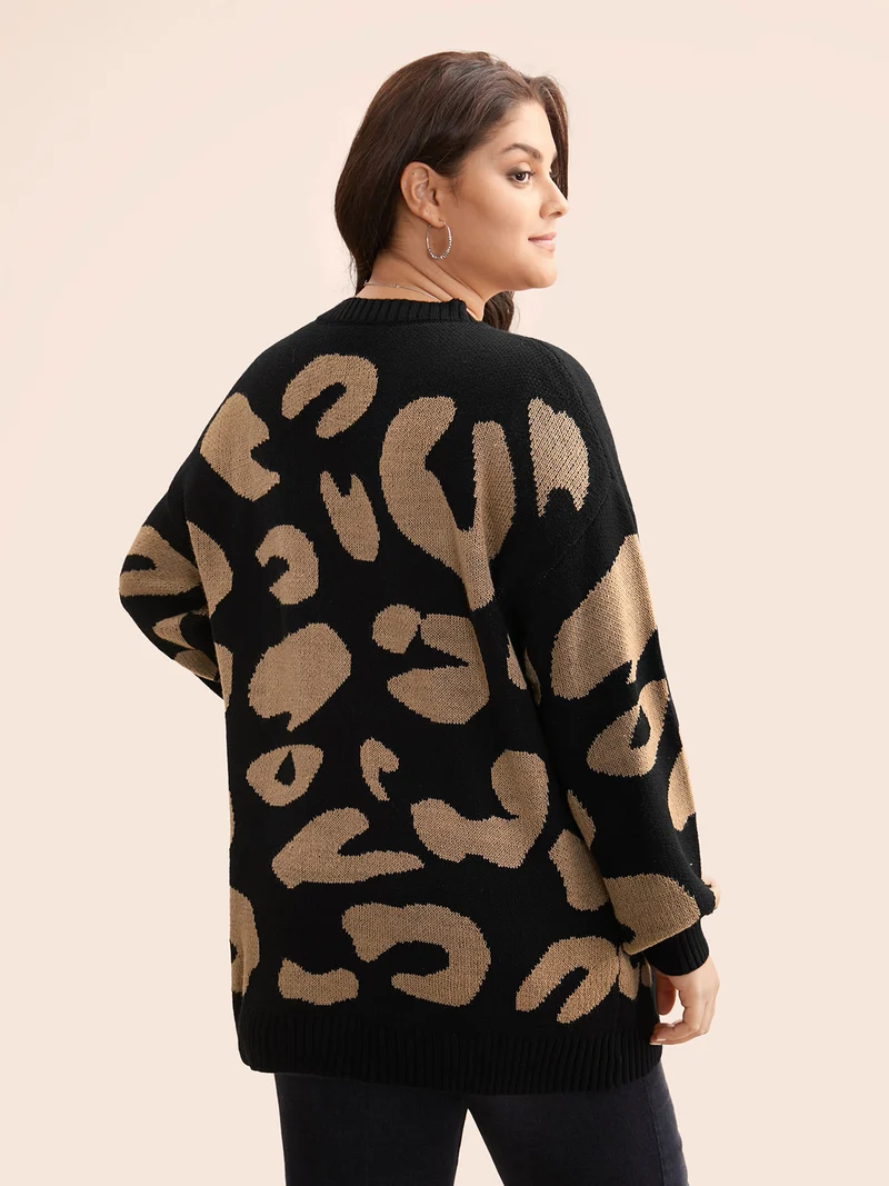 Leopard Print Drop Shoulder Sleeve Pullover