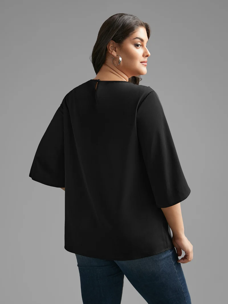 Static-Free Lace Patchwork Pleated Petal Sleeve Blouse