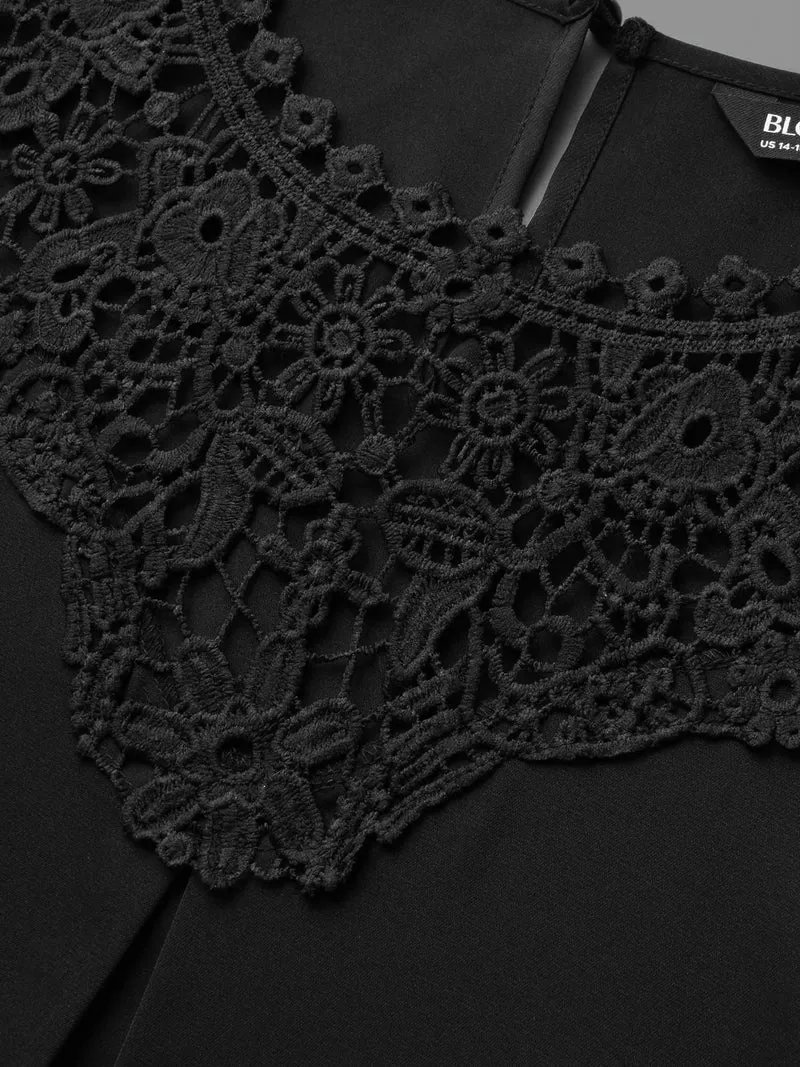 Static-Free Lace Patchwork Pleated Petal Sleeve Blouse
