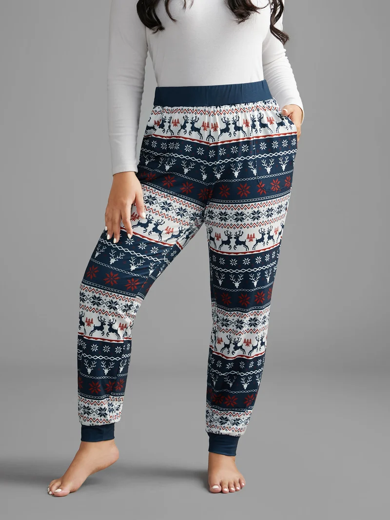 Snowflakes Printed Pocket Knit Lounge Pants