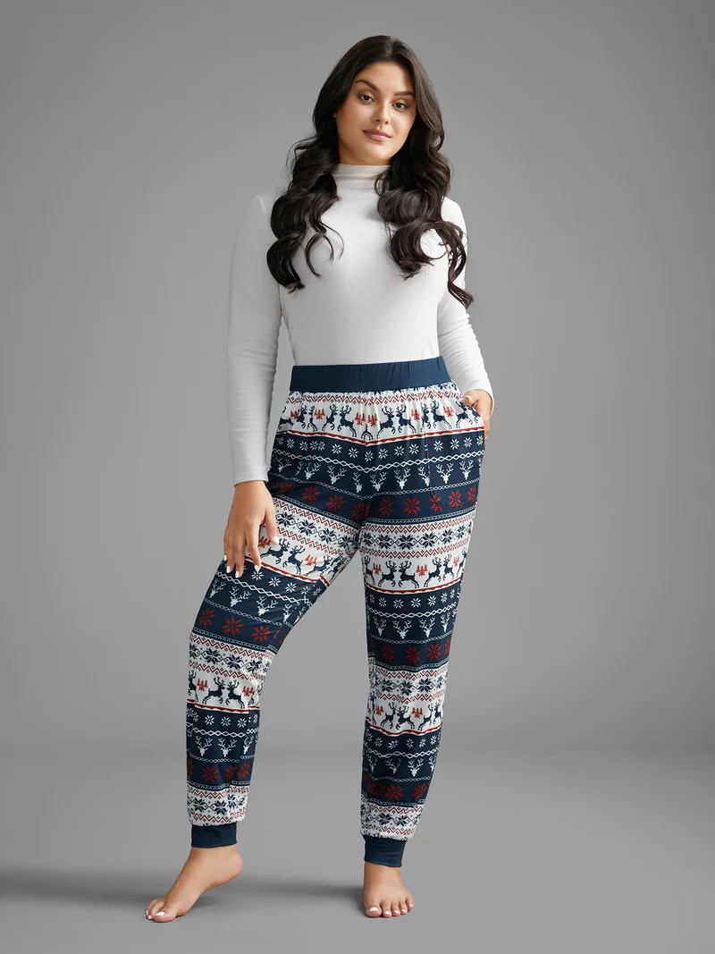 Snowflakes Printed Pocket Knit Lounge Pants