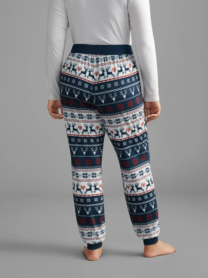 Snowflakes Printed Pocket Knit Lounge Pants