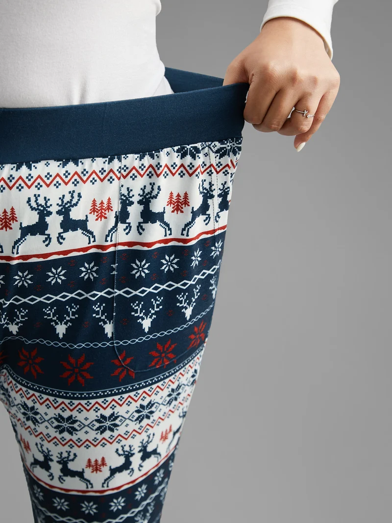 Snowflakes Printed Pocket Knit Lounge Pants