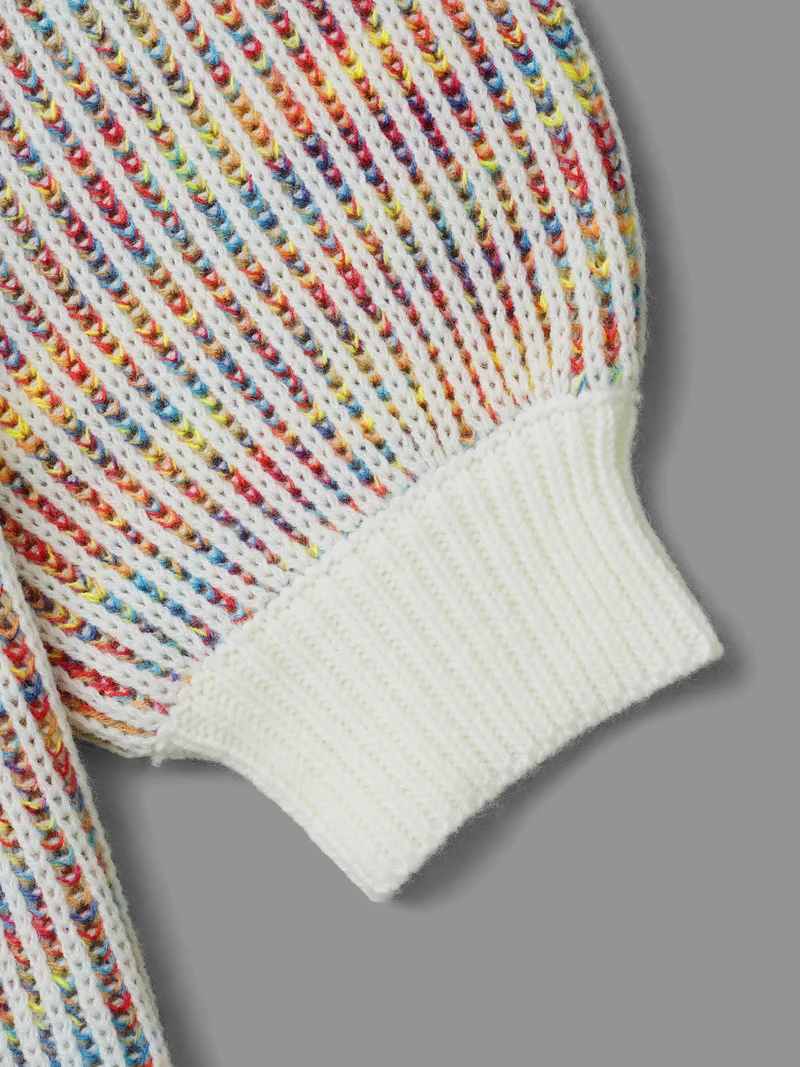 Round Neck Texture Contrast Heather Pullover