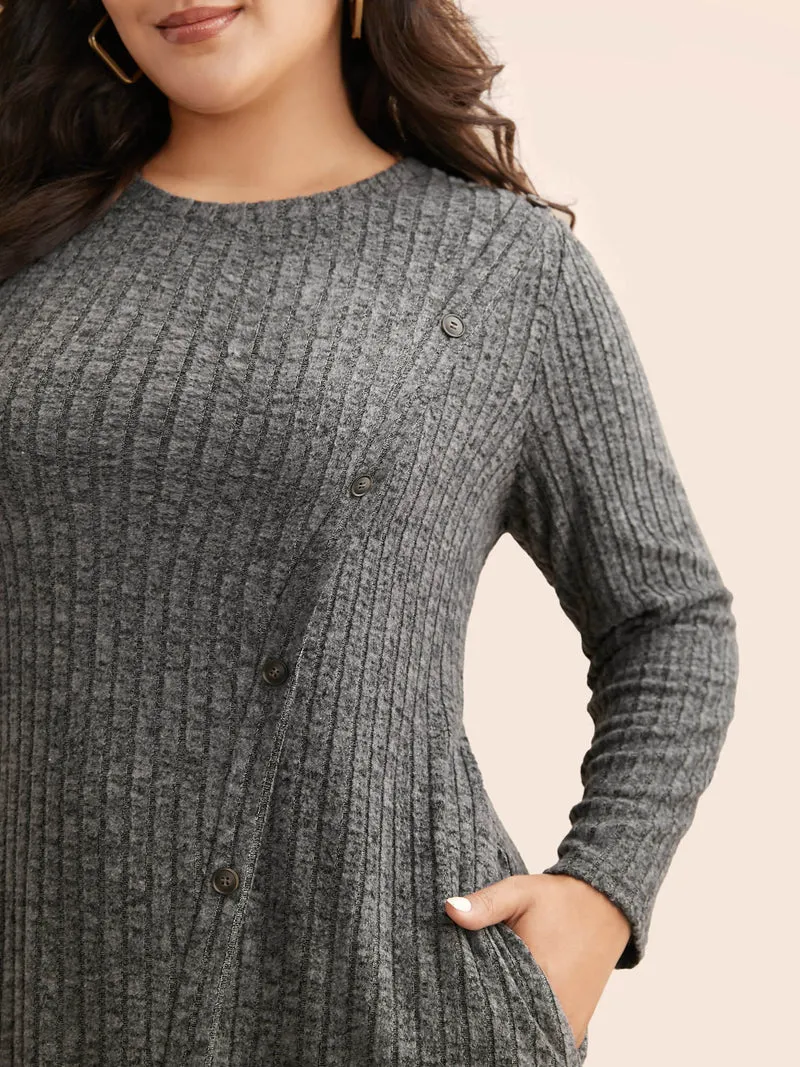 Crew Neck Button Detail Slim Fit Dress