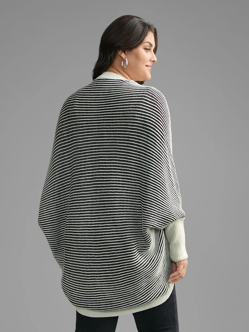Striped Textured Kimono Collar Dolman Sleeve Cardigan