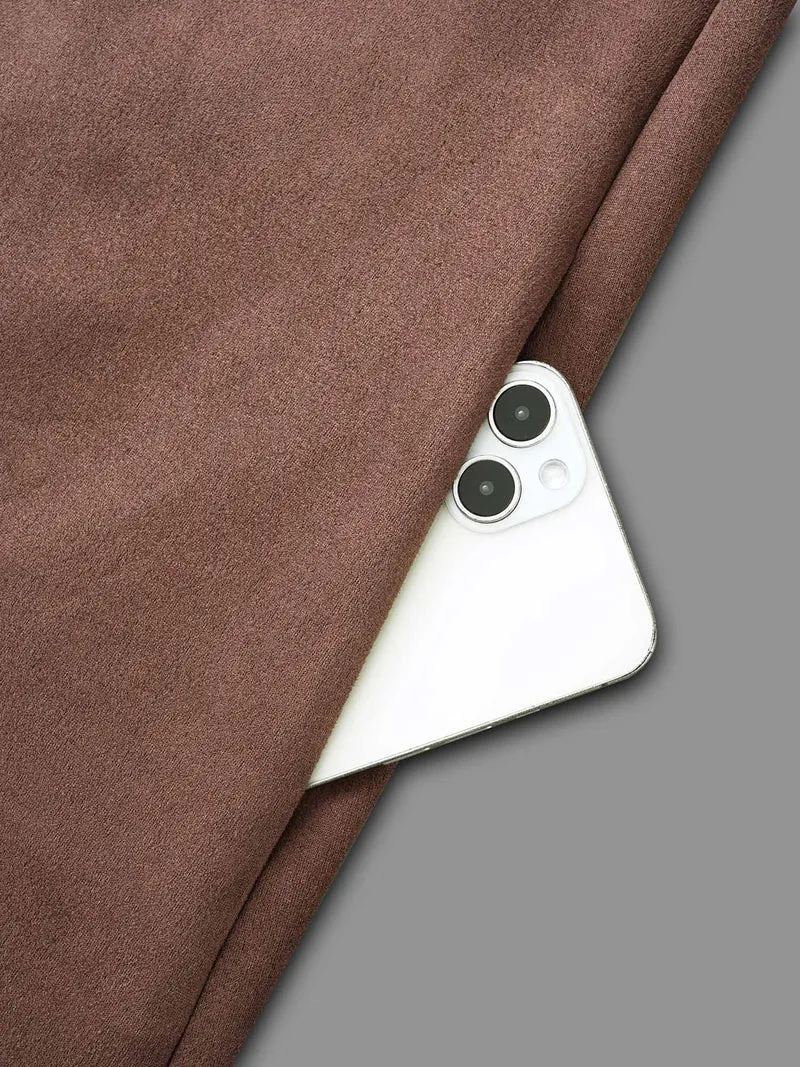 Faux Suede Pocket Hooded Drawstring Jacket