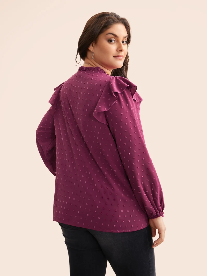 Texture Woven Ribbon Patchwork Ruffles Blouse
