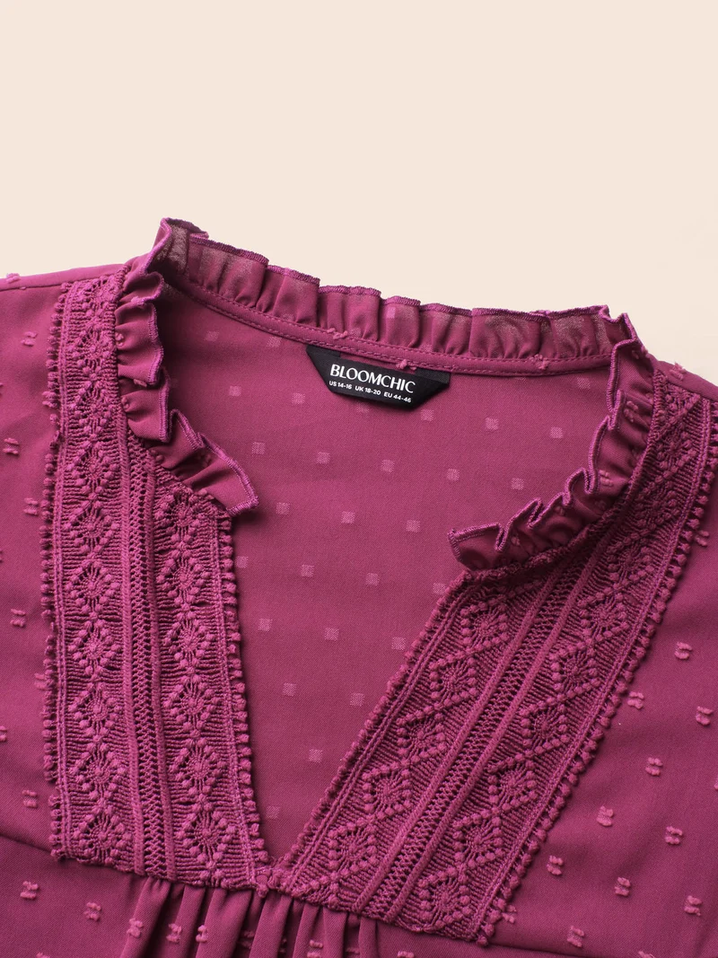 Texture Woven Ribbon Patchwork Ruffles Blouse