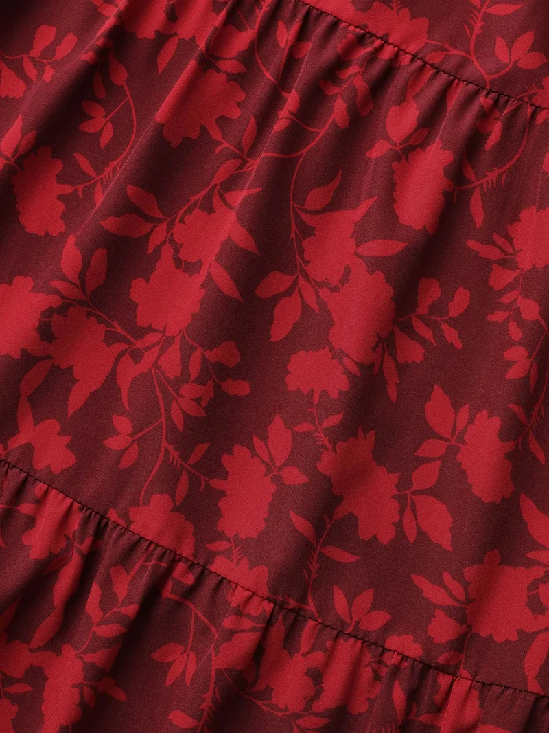 Silhouette Floral Print Ruffle Layered Hem Skirt