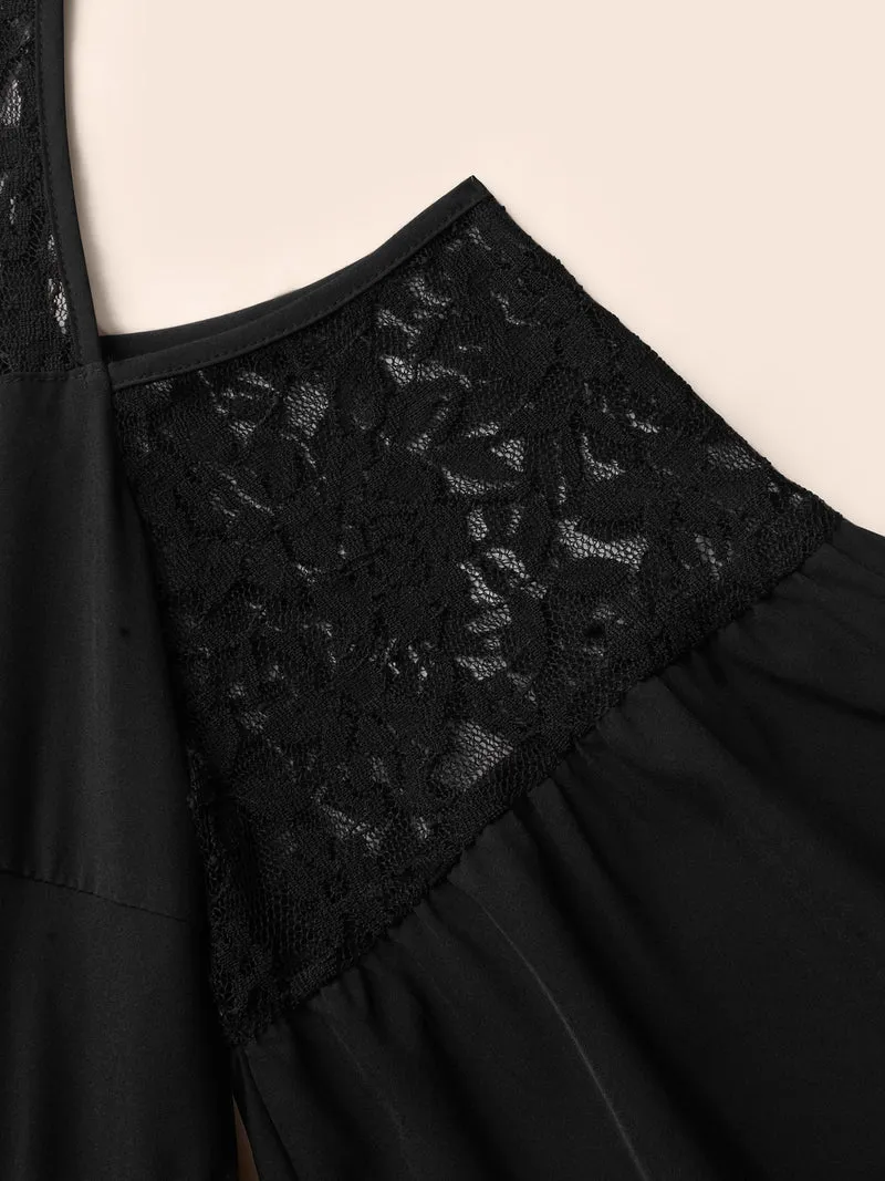 Crochet Lace Mesh Ruffle Sleeve Dress